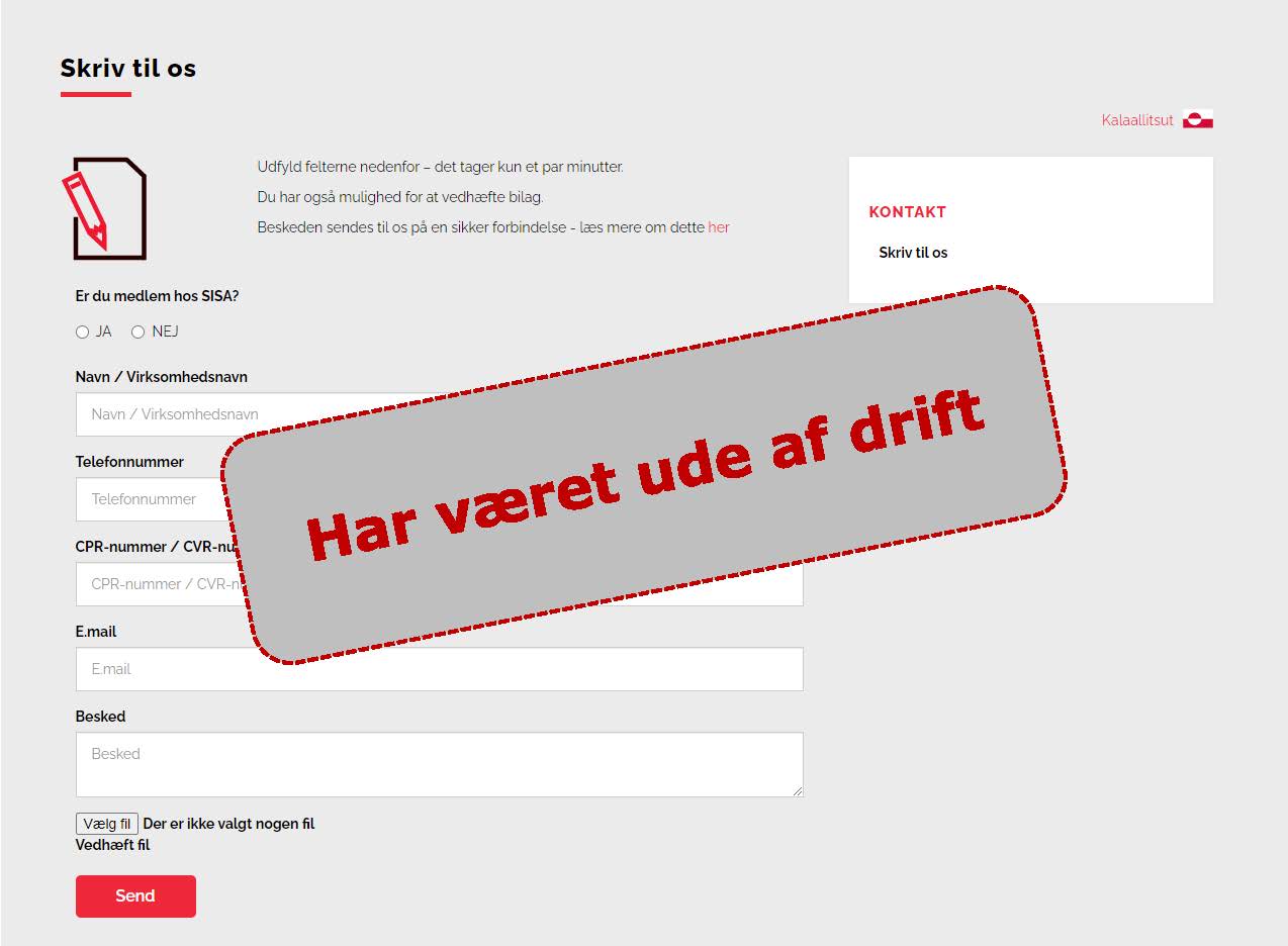 Kontaktsiden har været ude af drift